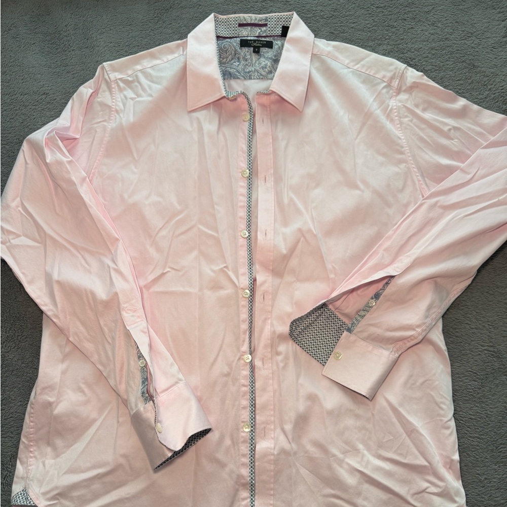 Ted Baker Light Pink Men's Dress Shirt with Patterned Trim